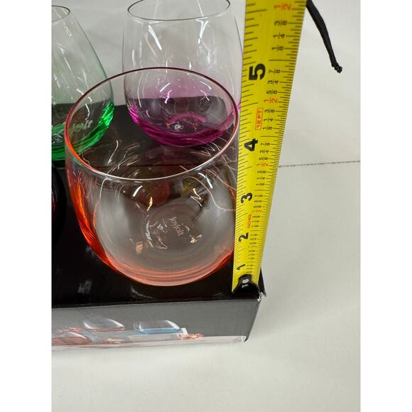 Joy Jolt 6 Hue Stemless Wine Glass Set 15 Oz Stemless Set Of 6 Short Large - Picture 4 of 7